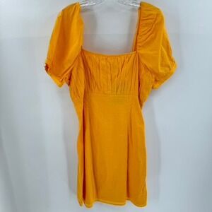 Anthropologie Forever That Girl Dress Puff Sleeves Sz M Orange Pleated Mini